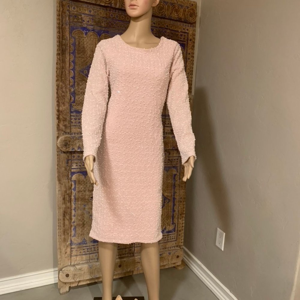 Blush Pink Sequined Sheath Dress - MED